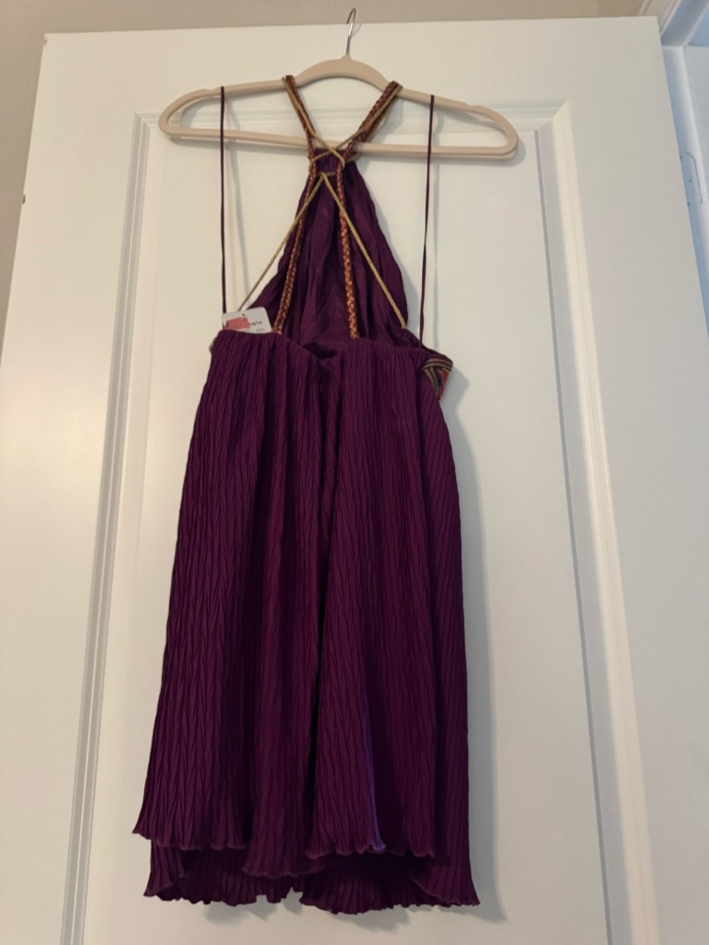 Free People Purple Halter Dress with Colorful Embroidered Front Panel - Picture 7 of 8